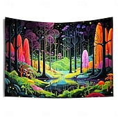 olcso Feketeművilágítás-blacklight gobelin uv reaktív izzás a sötét erdőben trippy ösvény ködös természet táj függő gobelin fali művészeti falfestmény nappali hálószobába