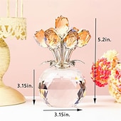 abordables Cadeaux-Figurine de Fleur de Rose en Cristal Champagne Fait Main avec Vase Rond Cadeaux Romantiques de Roses pour Femmes pour Mariage Saint-Valentin Roses en Verre pour Petite-Amie Femme Décorations de Table