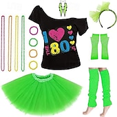 abordables Conjuntos-Disco Años 80 Y2K Falda Accesorios T-Shirt Retro Sin Cuello Mujer Chica Fiesta y Noche Discoteca Desfile del orgullo Adulto Más Accesorios Primavera verano