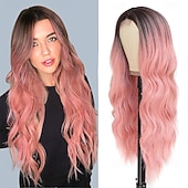 economico Parrucche trendy sintetiche-parrucca ondulata lunga marrone per le donne parrucca riccia da 26 pollici con parte centrale fibra proteica premium parrucca sostitutiva dei capelli dall&#039;aspetto naturale per l&#039;uso quotidiano del