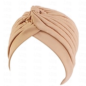 abordables Musulmán árabe-Sombreros turbantes suaves con nudo preanudado moda plisada gorro de quimioterapia diadema para dormir de color sólido naranja para mujeres Día de Reyes casual diario