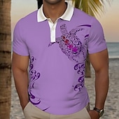 cheap Men&#039;s Hawaiian Polo-Kentucky Derby Men&#039;s Resort Golf Shirt Short Sleeve Polo Shirts Collared Shirts Casual Beach Wear Vacation Wear Tropical Wear Party Outfits Buttons 3D Print Summer White Blue Purple
