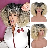 Χαμηλού Κόστους Περούκες για πάρτι-afro kinky σγουρή περούκα με κτυπήματα 12 ιντσών συνθετικές πλήρεις περούκες ανθεκτικές στη θερμότητα κοντές kinky σγουρές περούκες για καθημερινές περούκες αποκριάτικου πάρτι