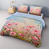 economico Set copripiumino-set copripiumino con motivo floreale dipinto a olio set consolatore morbido set di biancheria da letto in cotone di lusso in 3 pezzi decorazioni per la casa regalo di biancheria da letto crepuscolare