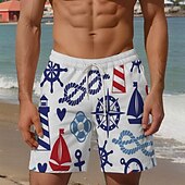 economico Stampa oceanica-Per uomo Ancora Barca a vela Costumi da bagno Pantaloncini da mare Pantaloncini da Surf Misura del girovita medio Vacanza Hawaiano Stile Resort Vacanza Ferie Spiaggia Coulisse con fodera in rete