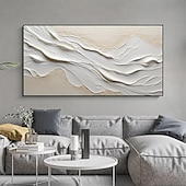 cheap Landscape Paintings-Hand painted Textured White Abstract Sandy Beach Oil Painting on Canvas handmade Original Blue Ocean Painting Custom Art Decor for Living room Wall Decor Wall Art