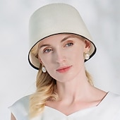 billige Partyhatter-Hatter polyester Strå Bøttehatt Stråhatt Solhatt Bryllup Avslappet Elegant Bryllup Med Ren Farge Hodeplagg Hodeplagg