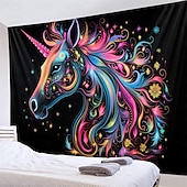 tanie Blacklight gobelin-gobelin z czarnym światłem UV reaktywny świecący w ciemności świecący neonowy jednorożec zwierzęcy psychodeliczny trippy mglisty wiszący gobelin ścienny sztuka mural do salonu sypialni