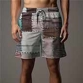 cheap Geometric Print-Men&#039;s Plaid Color Block Patchwork Swim Shorts Board Shorts Swimming Trunks Mid Waist Vacation Hawaiian Holiday Vacation Holiday Beach Drawstring with Mesh lining Elastic Waist Designer Clothing