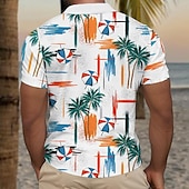 preiswerte Bedrucktes Poloshirt für Herren-Kentucky Derby Herren Palme Golfshirt Kurzarm Polo-Shirts Hemden mit Kragen Lässig Strandbekleidung Urlaubskleidung Tropenkleidung Party-Outfits Knöpfe 3D-Druck Sommer Gelb Rote Blau