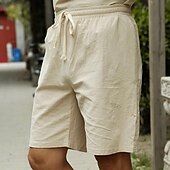 baratos Clássico-Homens Shorts de linho Shorts de praia Com Cordão Cintura elástica Tecido Respirável Macio Casual Final de semana Moda Roupa de rua Preto Branco Micro-Elástica