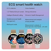 お買い得  スマートウォッチ-iMosi ECG PPG女性用スマートウォッチ 1.27インチフルタッチスクリーンBluetooth通話温度モニターペドメーターAndroid iOS対応ハンズフリー通話防水IP68