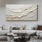 cheap Landscape Paintings-Hand painted Textured White Abstract Sandy Beach Oil Painting on Canvas handmade Original Blue Ocean Painting Custom Art Decor for Living room Wall Decor Wall Art