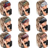 cheap Hair Styling Accessories-Bohemian Feather Print Headband, Women&#039;s Sports Headband,  Knot Wide Edge Retro Headscarf