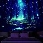 billiga Blacklight tapestries-blacklight gobeläng uv reaktiv glöd i mörkret lyktstolpe trippy dimmig natur landskap hängande gobeläng väggkonst väggmålning för vardagsrum sovrum glöd fest