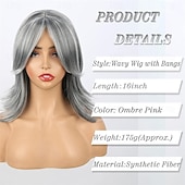 abordables peluca vieja-Pelucas de sal y pimienta para mujer, color gris plateado ombre, peluca en capas bob con flequillo de cortina, cortes de pelo cortos de duendecillo para mujeres mayores, pelucas bob sintéticas de