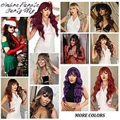 abordables Perruques Synthétiques Sans Bonnet-Perruque violette avec frange perruque noire et violette longue perruque ondulée bouclée avec racines foncées perruques synthétiques ombrées résistantes à la chaleur pour femmes utilisation