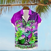 cheap Food &amp; Drinks-Men&#039;s Letter Parrot Drink Shirt Summer Hawaiian Shirt Aloha Shirt Short Sleeve Shirt Turndown Vacation Hawaiian Resort Style Outdoor Vacation Hawaiian Blue Sky Blue Purple S M L