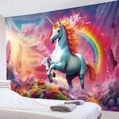 baratos tapeçarias de animais-Fantasia unicórnio pendurado tapeçaria arte da parede grande tapeçaria mural decoração fotografia pano de fundo cobertor cortina casa quarto sala de estar decoração