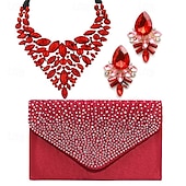 voordelige Draagbare accessoires-lichte luxe waterdruppel kristal edelsteen ketting oorbel tas driedelige set diner sieraden set handtas