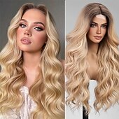 voordelige Synthetische trendy pruiken-ombre groene pruiklange groen gekleurde golvende pruik voor dameskant voor midden deel gekrulde golvende pruiknatuurlijk uitziende synthetische hittebestendige vezel pruik voor dagelijks feestgebruik