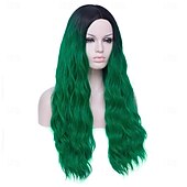 voordelige Feestpruiken-groene pruiken voor vrouwen 26 lange ombre groene haar pruik krullend golvend schattige zachte pruiken voor st patricks day feest st. patrick&#039;s day pruiken