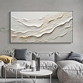 cheap Landscape Paintings-Hand painted Textured White Abstract Sandy Beach Oil Painting on Canvas handmade Original Blue Ocean Painting Custom Art Decor for Living room Wall Decor Wall Art