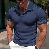 preiswerte Klassisches Poloshirt für Herren-Herren Poloshirt Golfhemd Casual Sport Kargen Kurzarm Modisch Basic Farbblock Patchwork Sommer Regular Fit Marineblau Grau Poloshirt