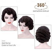 voordelige Historische pruiken-Bruine Korte Jaren '20 Perucques voor Vrouwen Vinger Golf Natuurlijke Synthetische Haar Perucque voor Vrouwen Dames Cosplay Anime Feest Kostuum Anime Flapper Perucque Halloween Perucques