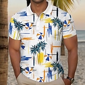 preiswerte Bedrucktes Poloshirt für Herren-Kentucky Derby Herren Palme Golfshirt Kurzarm Polo-Shirts Hemden mit Kragen Lässig Strandbekleidung Urlaubskleidung Tropenkleidung Party-Outfits Knöpfe 3D-Druck Sommer Gelb Rote Blau