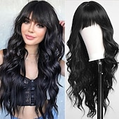 abordables Perruques Synthétiques Sans Bonnet-Perruques blondes sales ombrées avec frange blonde longue perruque ondulée pour femmes perruque de cheveux synthétiques bouclés longs pour usage quotidien de fête 24 pouces
