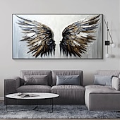 cheap Animal Paintings-Handmade Original Angel Wing Oil Painting On Canvas Wall Art Decor Abstract Minimalist black Painting for Home Decor With Stretched Frame/Without Inner Frame Painting