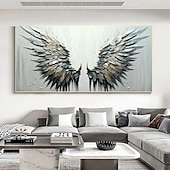 cheap Animal Paintings-Handmade Original Angel Wing Oil Painting On Canvas Wall Art Decor Abstract Minimalist black Painting for Home Decor With Stretched Frame/Without Inner Frame Painting