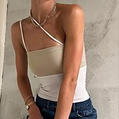 preiswerte Tank-Shirts &amp; kurze Jäckchen für Damen-Damen Trägertop Tanktop Ärmellos Ärmellos Reguläre Tops Ein Schulter Leger Urlaub Unabhängigkeitstag Schwarz Weiß Khaki Frühling  Sommer