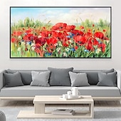 preiswerte Blumen-/Botanische Gemälde-Ölgemälde, handgemaltes Mohnfeld-Gemälde, Kunstwerk, handgefertigtes Wildblumen-Ölgemälde, Landschaft, rote Mohnblumen, Ölgemälde für Wohnzimmer, Schlafzimmer, Hotelwand, Heimdekoration
