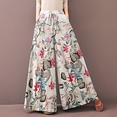 Women's Normal Culottes Wide Leg Wide Leg Pants Trousers Fashion Full Length Mid Waist Flower / Floral Side Pockets Baggy High Cut Comfort Inelastic Casual Weekend Yellow Red Deep Blue Summer Spring 16