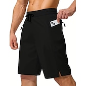 お買い得  男性用水泳パンツ-男性用 ボードショーツ スイムトランク お出かけ 週末 速乾性 ドローストリング 弾性ウエスト ポケット付き 平織り 膝丈 体操服 カジュアル アクティブウェア ワインレッド ブラック