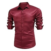 cheap Men&#039;s Satin Shirts-Men&#039;s Shirt Satin Shirt Casual Shirt Button Up Shirt Plain Wedding Vacation Black White Wine Blue Long Sleeve Lapel Spring &amp;  Fall Clothing Apparel