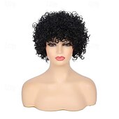 economico Parrucche da festa-Parrucca Corto Riccia Afro per Donne Nere Parrucche Kinky con Frangia Parrucche Sintetiche Resistente al Calore Parrucche dall&#039;Aspetto Naturale Parrucca di Halloween