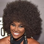 levne Párty paruky-afro paruky pro černé ženy 70. léta krátká černá afro paruka disco afro nafouklé paruky pro ženy výstřední kudrnatá paruka 10palcová přirozeně vypadající syntetická paruka denní párty cosplay