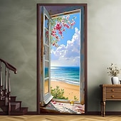levne Garážové a dveřní bannery-okna pohled na pláž kryty dveří nástěnná malba výzdoba dveří gobelín dekorace záclona pozadí banner dveří odnímatelný pro přední dveře vnitřní venkovní domácí dekorace pokoje farma výzdoba zásoby