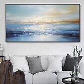 preiswerte Landschaftsgemälde-handgemaltes abstraktes Ozean-Ölgemälde, Wandkunst, Strand, Meereslandschaft, Leinwand, strukturiertes Gemälde, handgemaltes Gemälde mit blauen Himmel und Wolken, Heimdekoration auf Leinwand