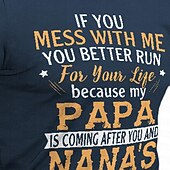 お買い得  メンズおもしろTシャツ-メンズ面白いファミリーTシャツ、保護的なパパとナナのスローガングラフィックTシャツ、「私をいじるなら、逃げる準備をしておけ」