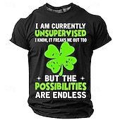 cheap St. Patrick&#039;s Day T shirts-St. Patrick Men&#039;s Four Leaf Clover Shamrock I Am Currently Unsupervised I Know It Freaks Me out Too Lucky Irish T shirt Short Sleeve T shirt 3D Print Crew Neck Shirt Daily Designer Retro Vintage