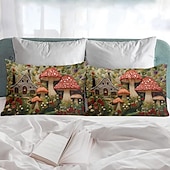 abordables Sábanas y funda de almohada-Juego de 2 fundas de almohada tamaño queen con diseño de setas, funda de edredón estampada, funda de almohada suave y transpirable, funda de almohada decorativa (20 x 30 pulgadas)
