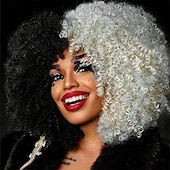 abordables Perruques de fête-perruque bouclée avec frange pour femmes noires perruque courte crépue bouclée 14 pouces cheveux afro carnaval fête noël cosplay perruques