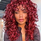 abordables Perruques de fête-perruque bouclée grande perruque bouclée pour femmes blanches et noires perruque afro bouclée longue de 20 pouces avec frange perruques de remplacement de cheveux synthétiques pour cosplay et