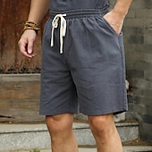 baratos Clássico-Homens Shorts de linho Shorts de praia Com Cordão Cintura elástica Tecido Respirável Macio Casual Final de semana Moda Roupa de rua Preto Branco Micro-Elástica