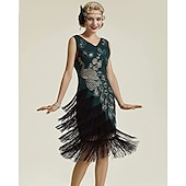 cheap Outfits-Retro Vintage Roaring 20s 1920s Flapper Dress Dress Outfits Necklace / Earrings The Great Gatsby Wedding Guest Sequins Tassel Fringe Women&#039;s Party / Evening Masquerade Wedding Reception Adults&#039; Dress