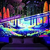 olcso Feketeművilágítás-blacklight gobelin uv reaktív izzás a sötét erdőben trippy ösvény ködös természet táj függő gobelin fali művészeti falfestmény nappali hálószobába